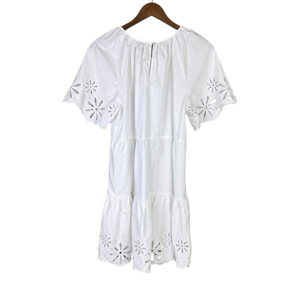Rails Arielle White Eyelet Cotton Blend Short Sleeve Mini Layered Ruffle Dress - Picture 12 of 16